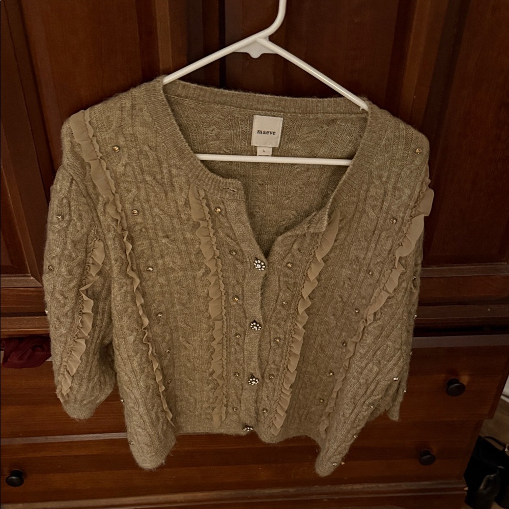 Maeve Beige Cardigan Sweater with Embellishments